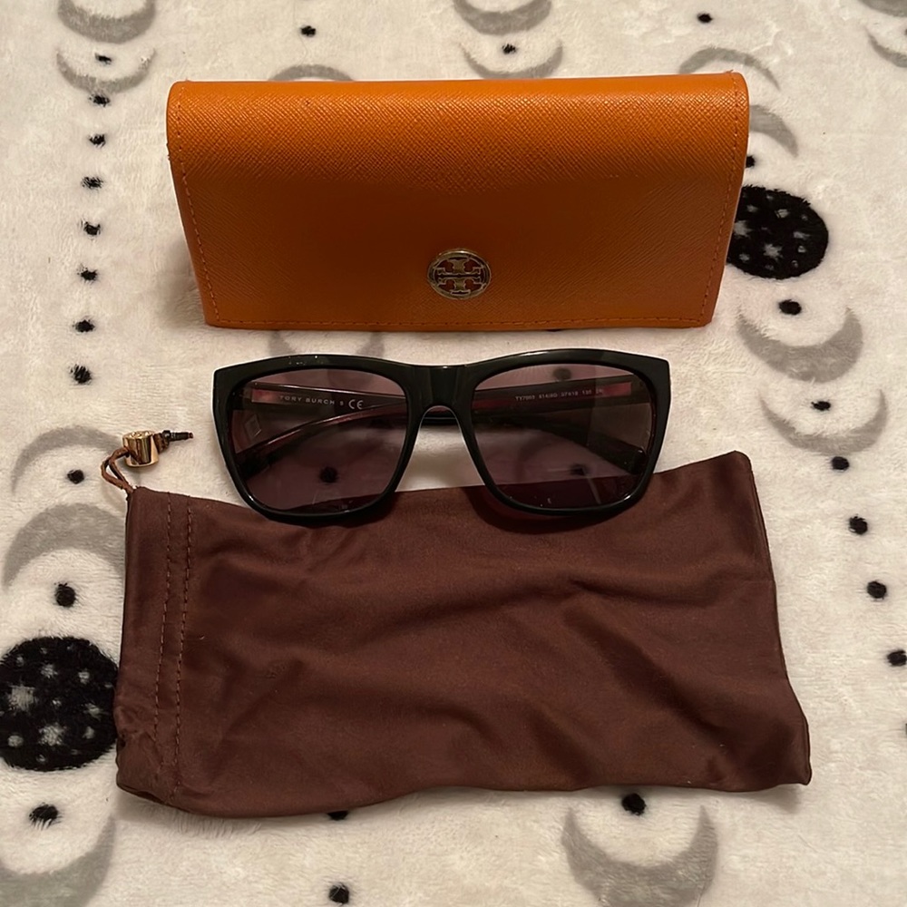 Tory Burch black sunglasses purple lenses
